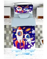 Posteljina za decu Set navlaka 140x200cm jastučnica 50x70cm - Kosmonaut i raketa - U-001